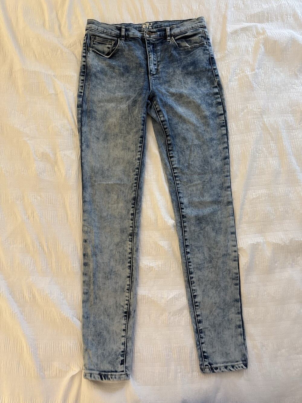 Garage Acid Wash Skinny Jeans Light Denim Retro High Waist Jegging Grunge